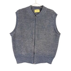 LL Bean High Trek Yarn Sweater Vest Mens XL Blue Full Zip Wool Blend Made in USA